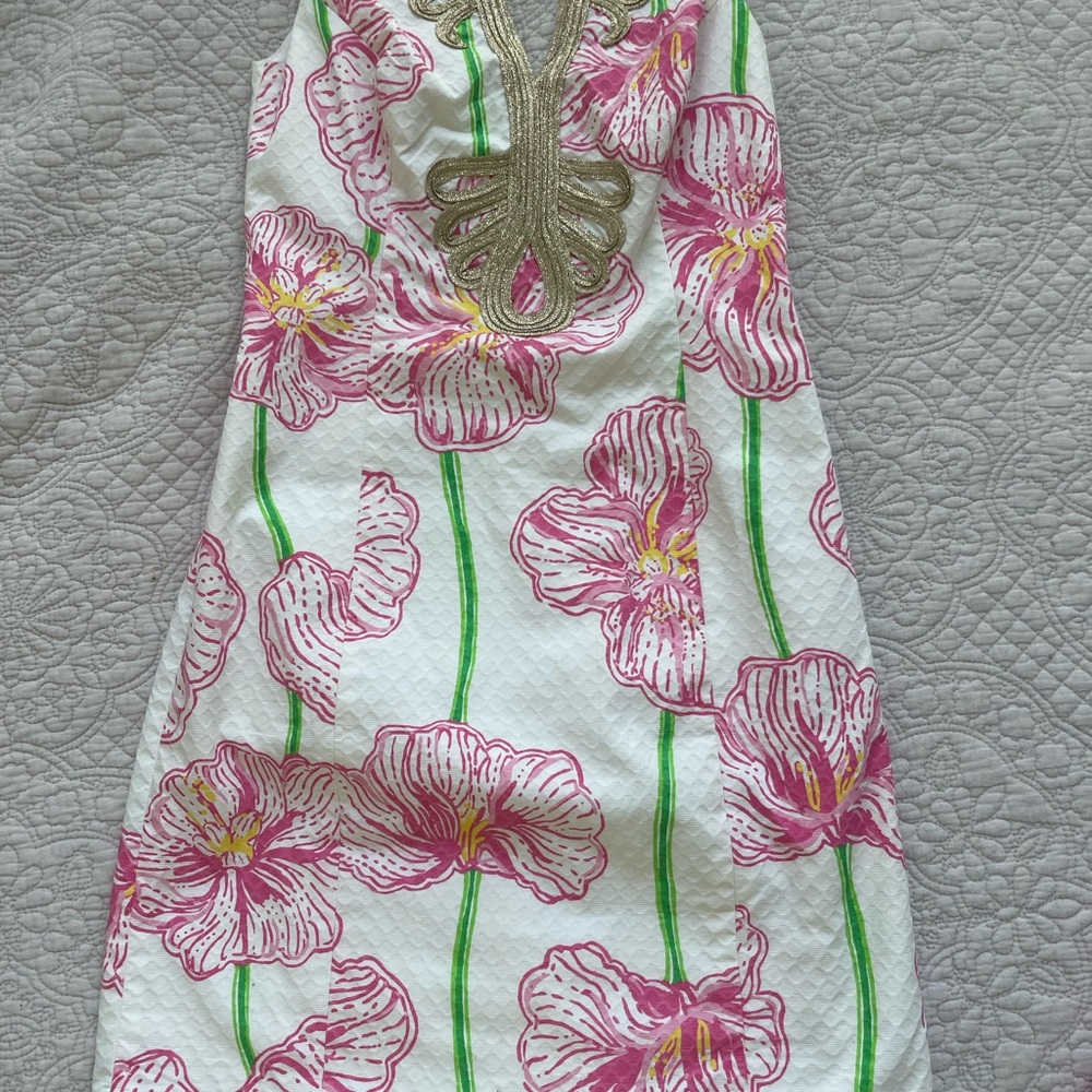 Lilly Pulitzer Pink and White Dress with Gold Accents